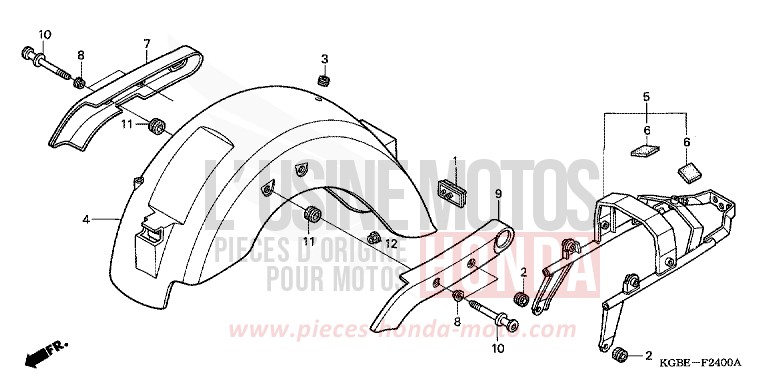 GARDE-BOUE ARRIERE de Shadow VT125C NOIR (NH1) 2006